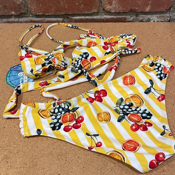 💕SHOW ME YOUR MUMU💕 Fruit Basket Stripe Bikini size M NWT - Picture 9 of 9